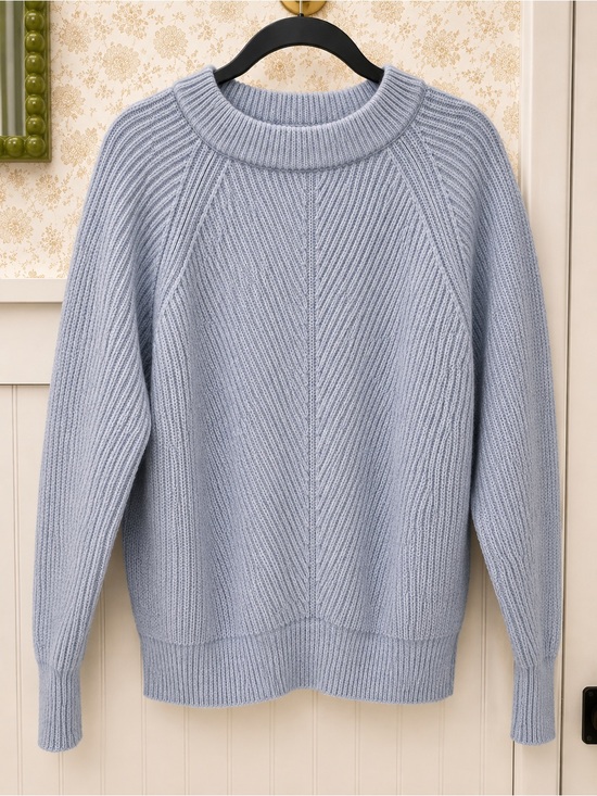 All Row Sweaters - Women's Light Blue Ribbed Crewneck Sweater - Classic Everyday Knit